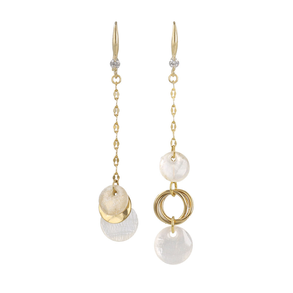Shell and Metal Mixed Circle Drop Earrings