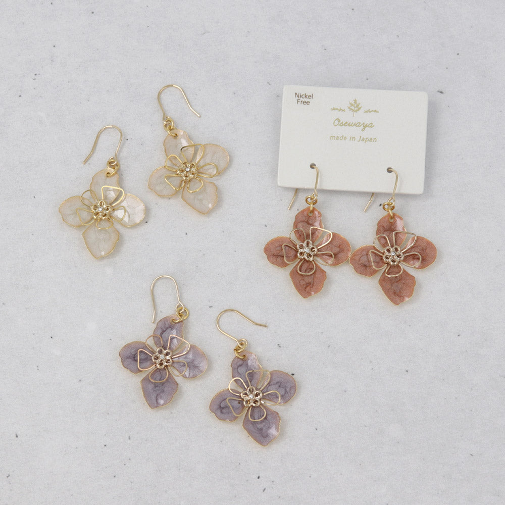 Four Petal Marble Flower Earrings - osewaya