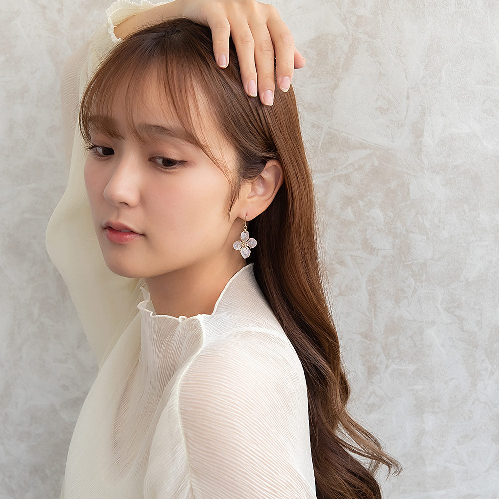 Four Petal Marble Flower Earrings - osewaya