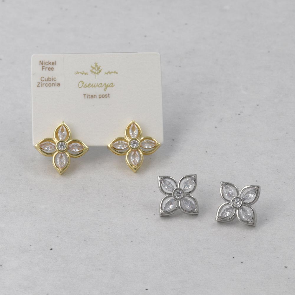 Four Petal Flower CZ Earrings - osewaya
