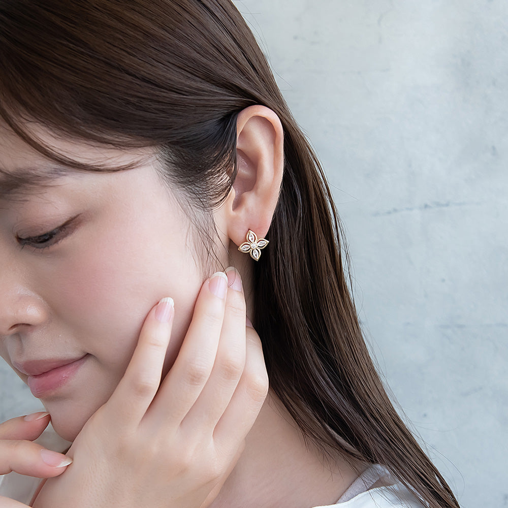 Four Petal Flower CZ Earrings