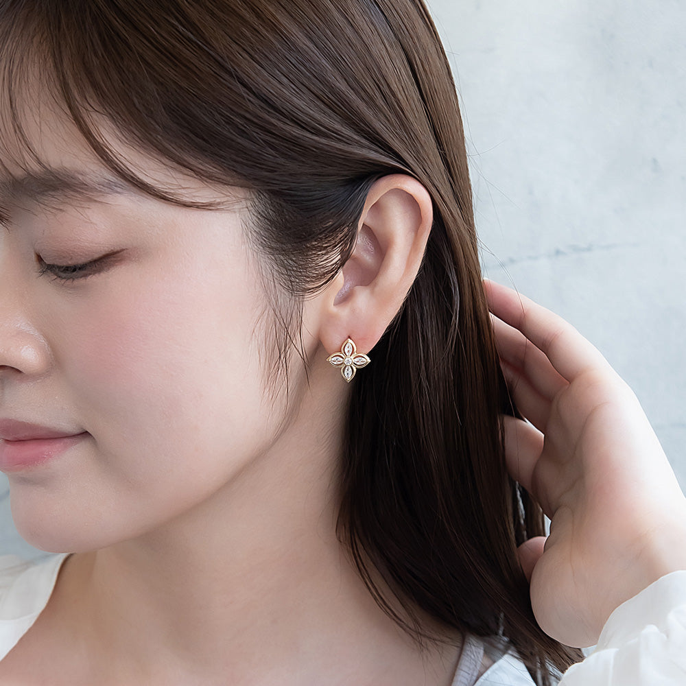 Four Petal Flower CZ Earrings