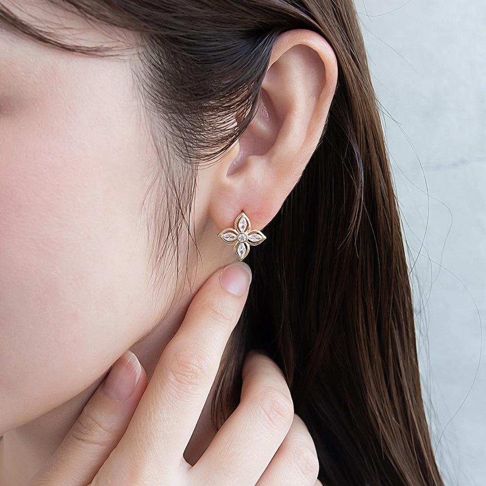 Four Petal Flower CZ Earrings