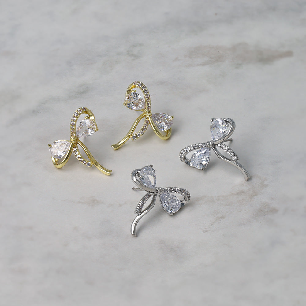 Loop Bow CZ Stud Earrings - osewaya