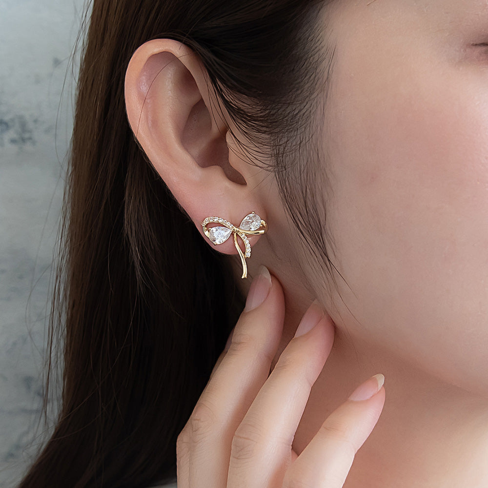 Loop Bow CZ Stud Earrings