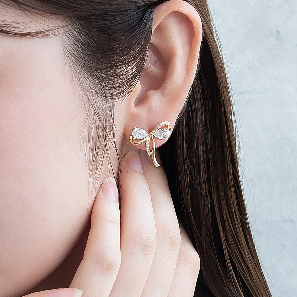 Loop Bow CZ Stud Earrings