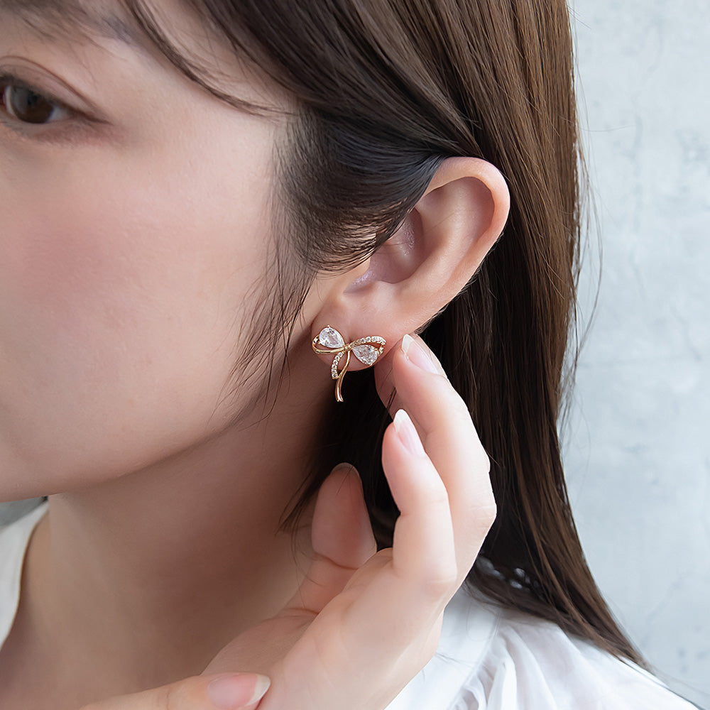Loop Bow CZ Stud Earrings