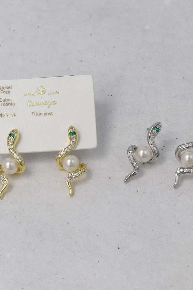 Spiral Snake Pearl Earrings