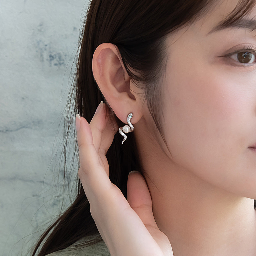 Spiral Snake Pearl Earrings