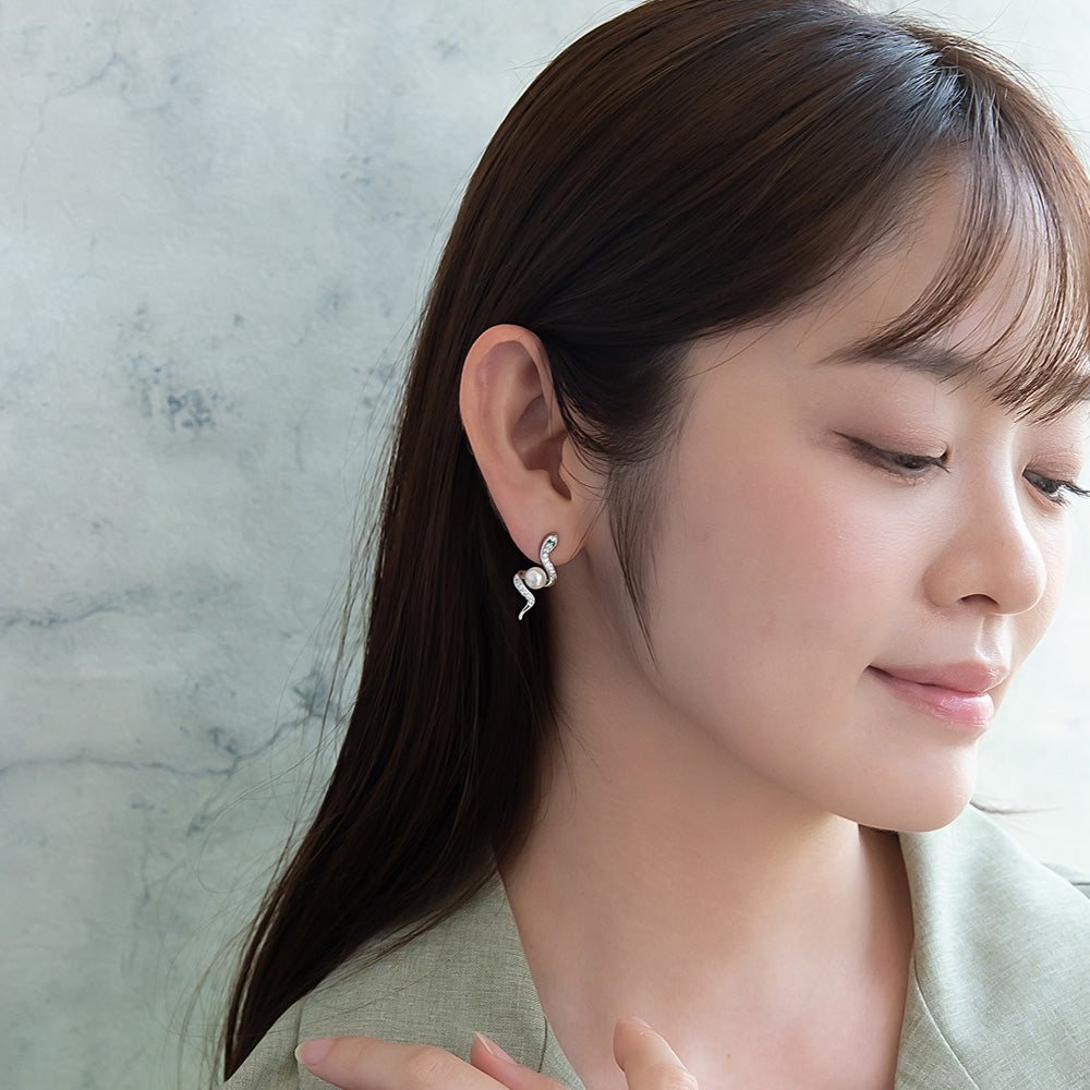 Spiral Snake Pearl Earrings