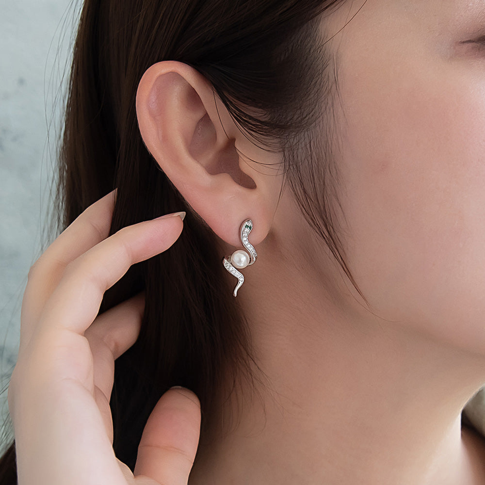 Spiral Snake Pearl Earrings