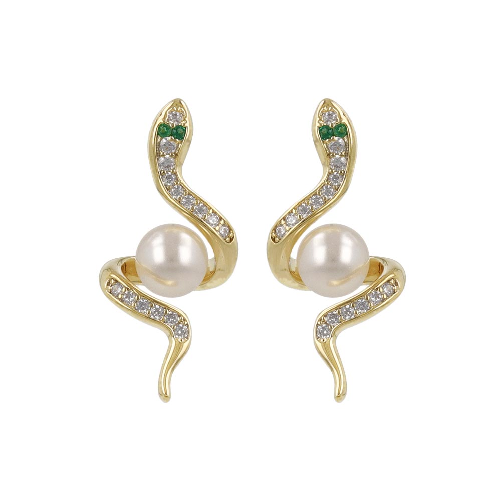Spiral Snake Pearl Earrings