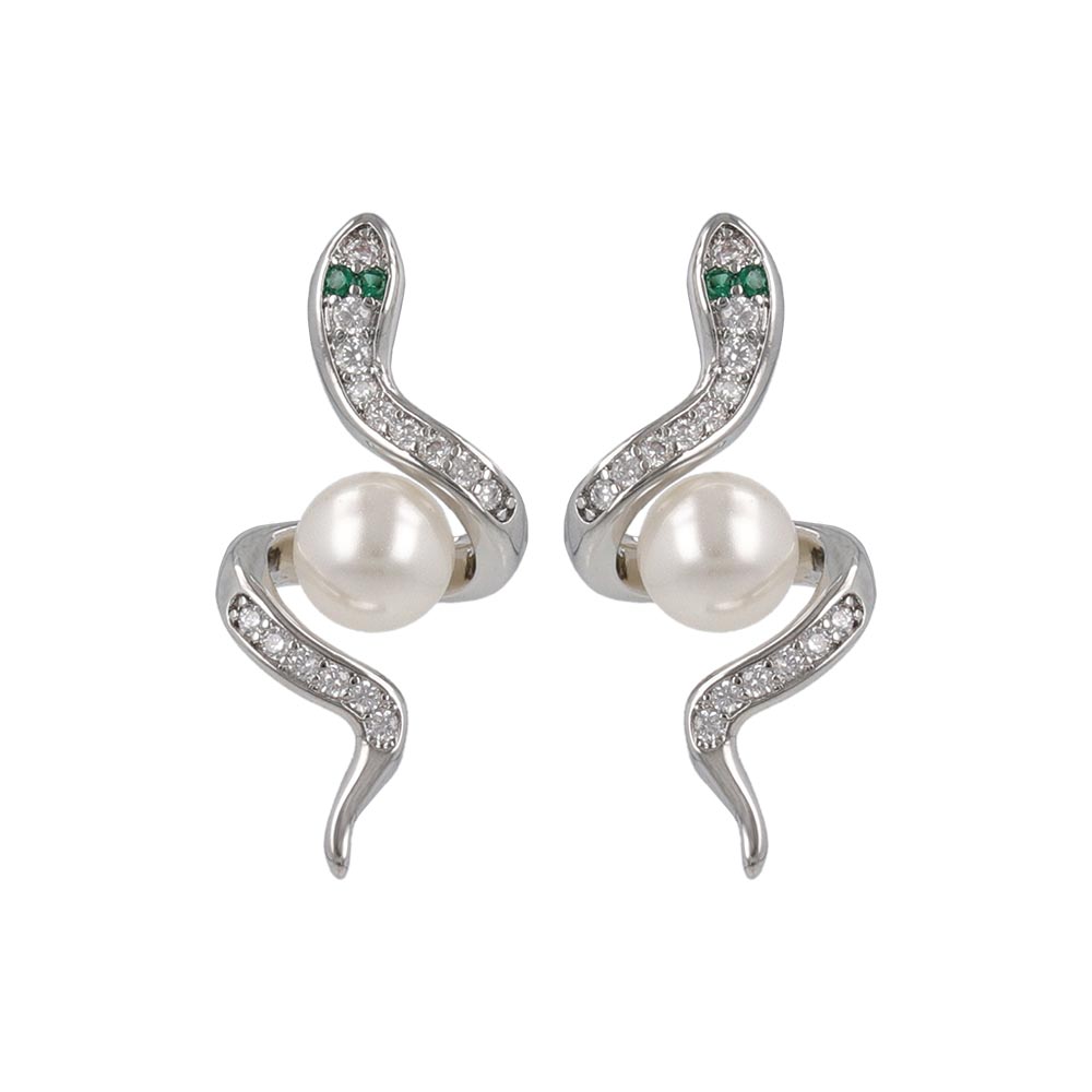 Spiral Snake Pearl Earrings