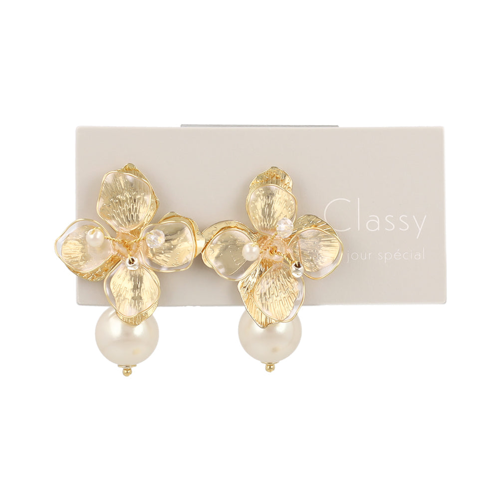 Mixed Petal Flower Pearl Front Back Earrings