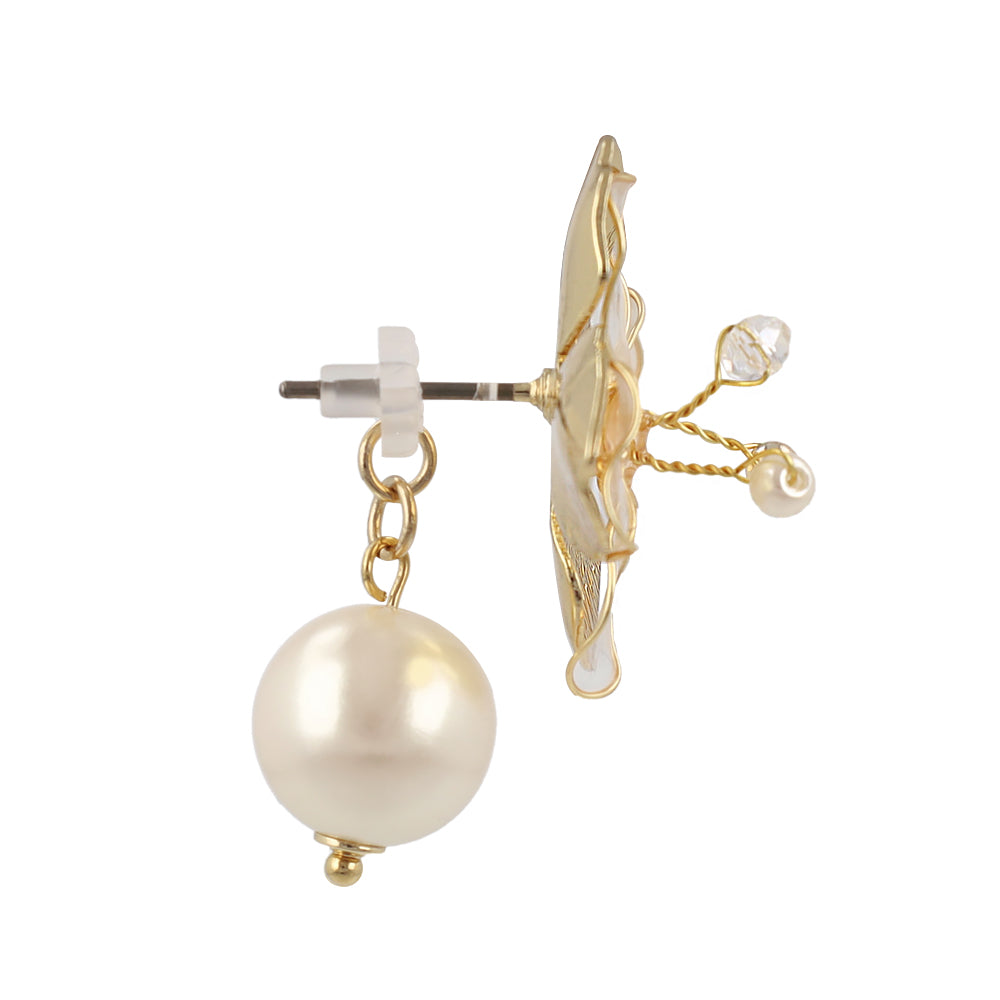 Mixed Petal Flower Pearl Front Back Earrings