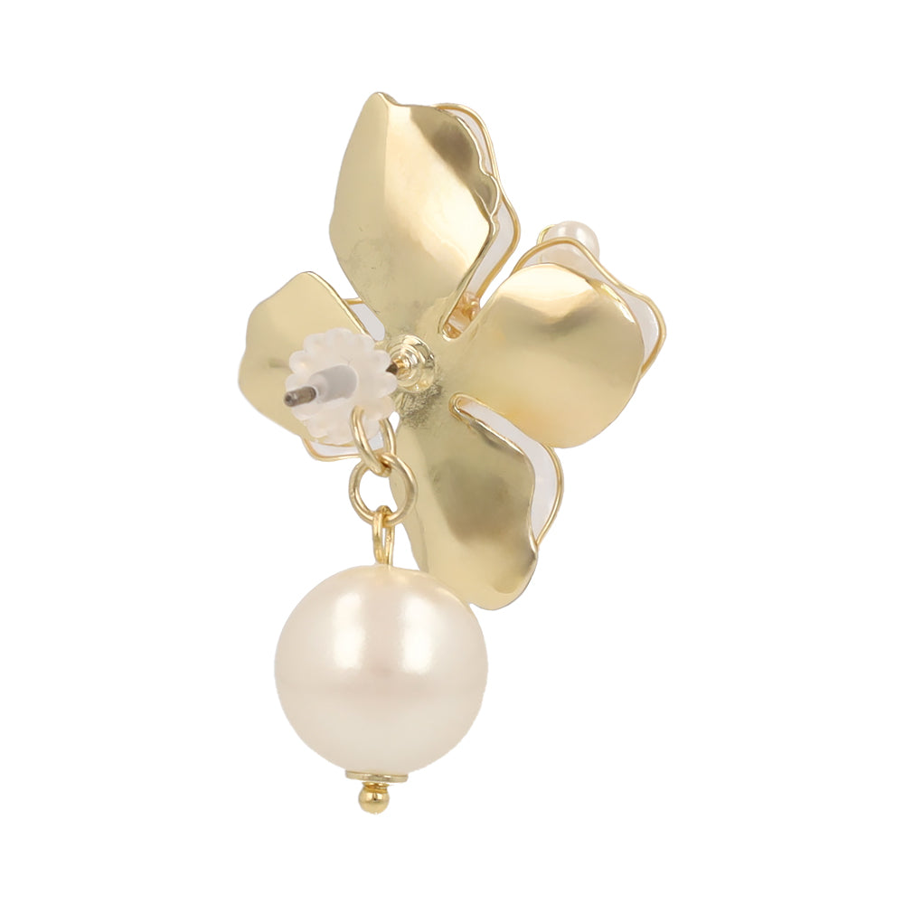 Mixed Petal Flower Pearl Front Back Earrings