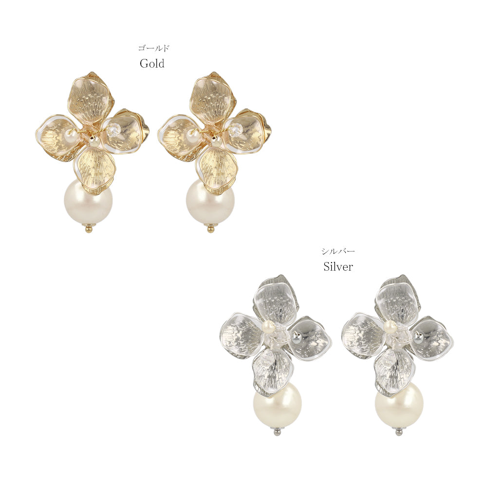 Mixed Petal Flower Pearl Front Back Earrings