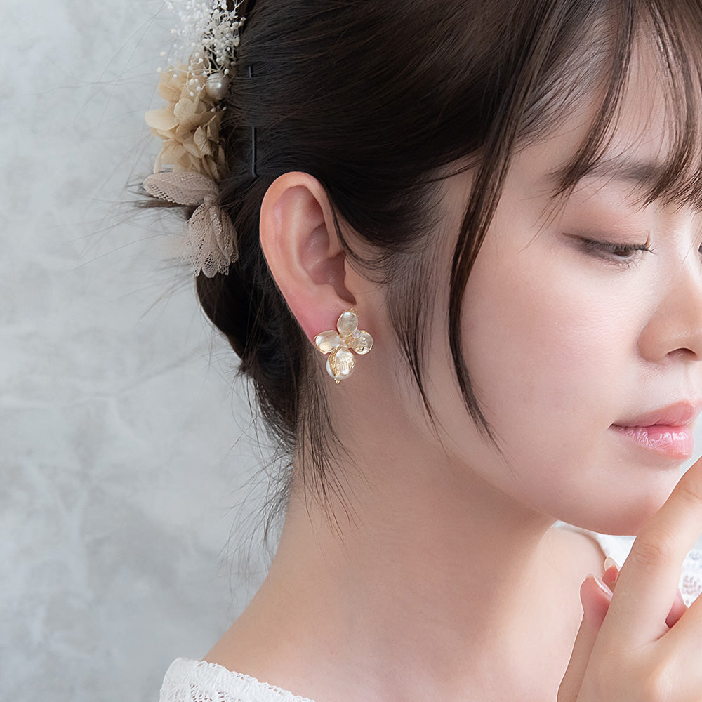 Mixed Petal Flower Pearl Front Back Earrings