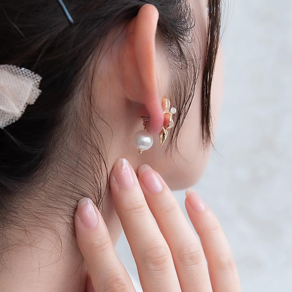 Mixed Petal Flower Pearl Front Back Earrings