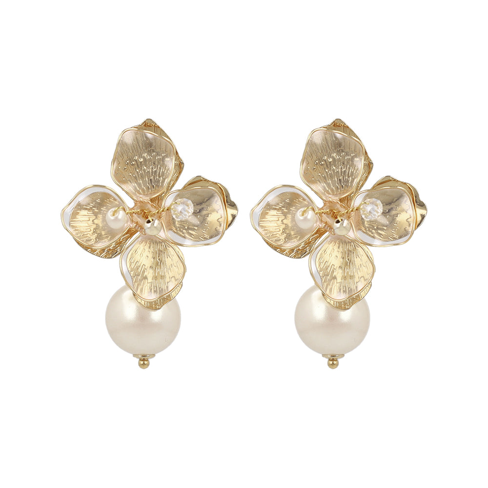 Mixed Petal Flower Pearl Front Back Earrings