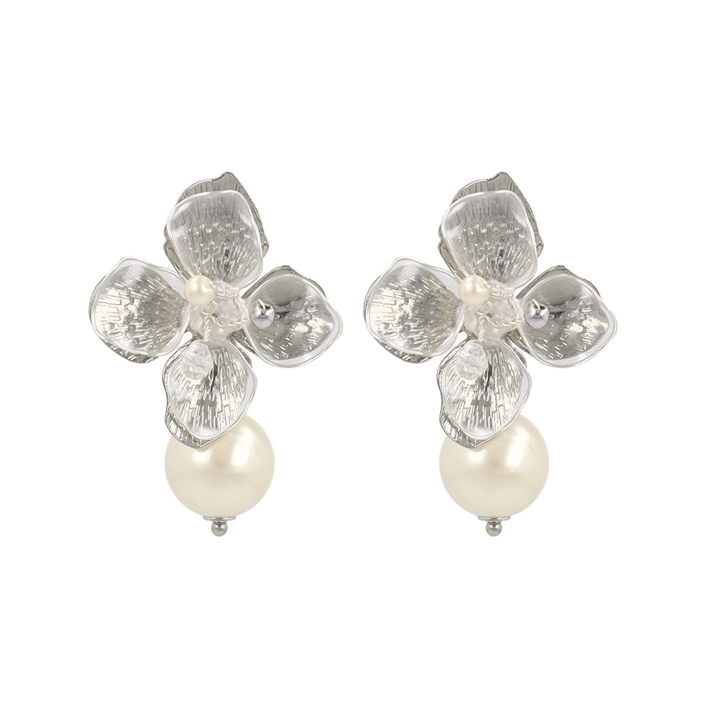 Mixed Petal Flower Pearl Front Back Earrings