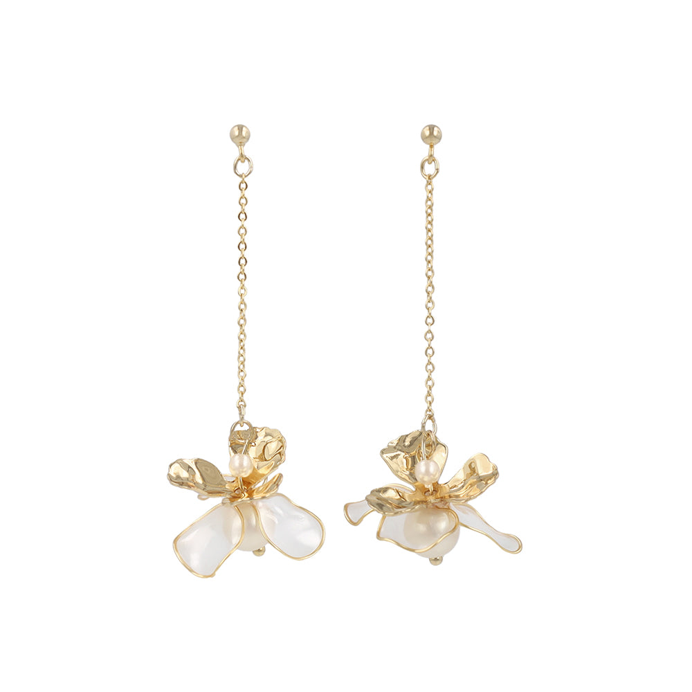 Mixed Petal Pearlized Flower Drop Earrings