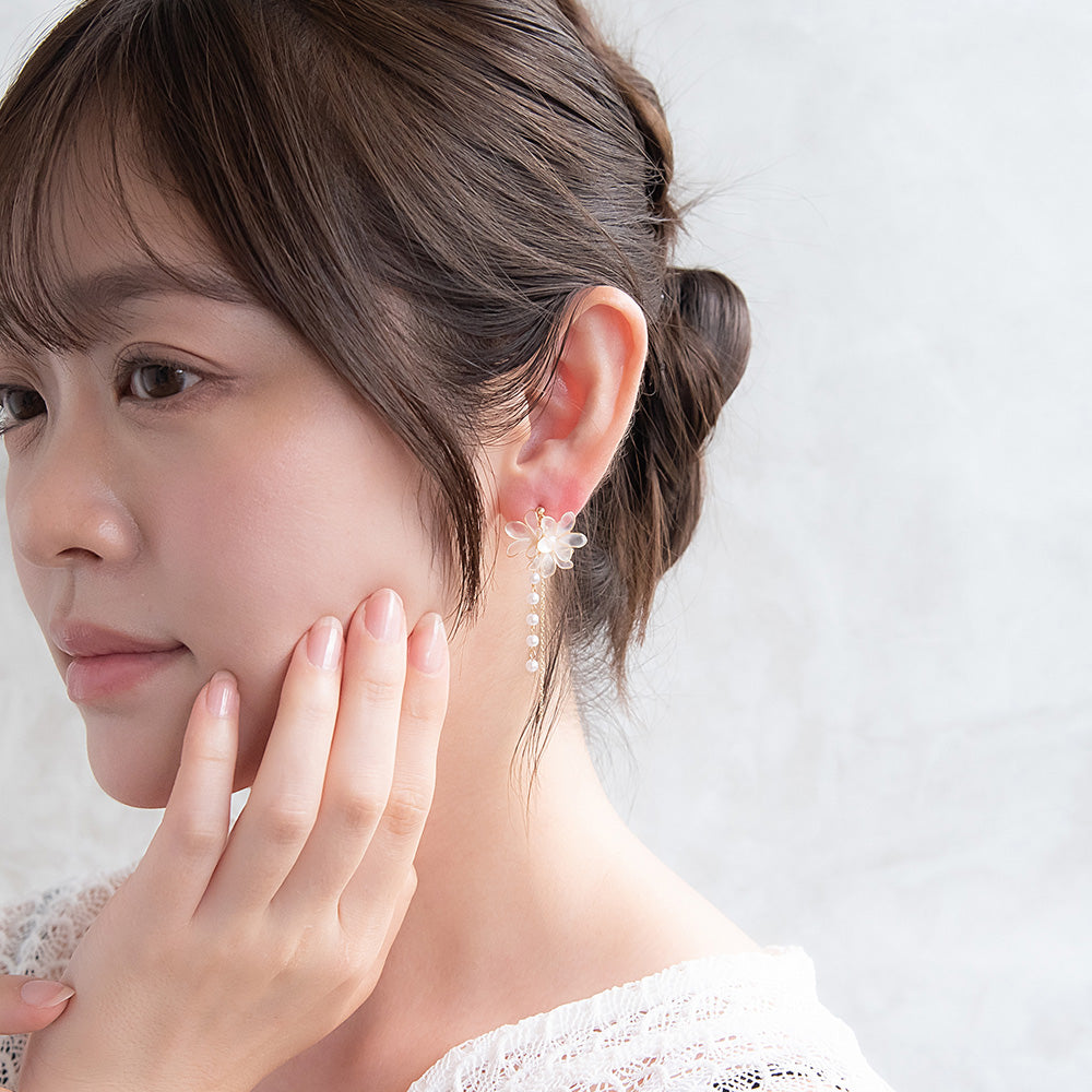 Flower Cluster Linear Drop Earrings