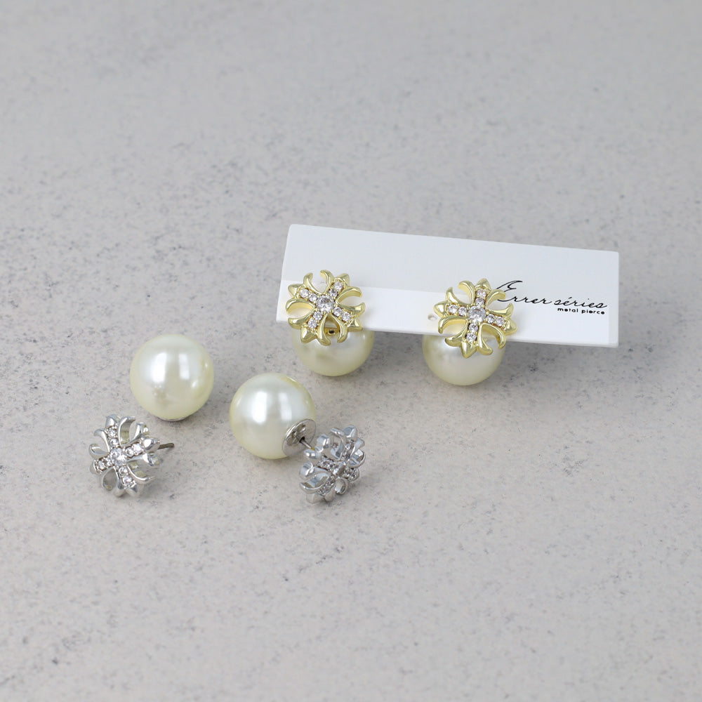 Cross and Pearl Front Back Earrings