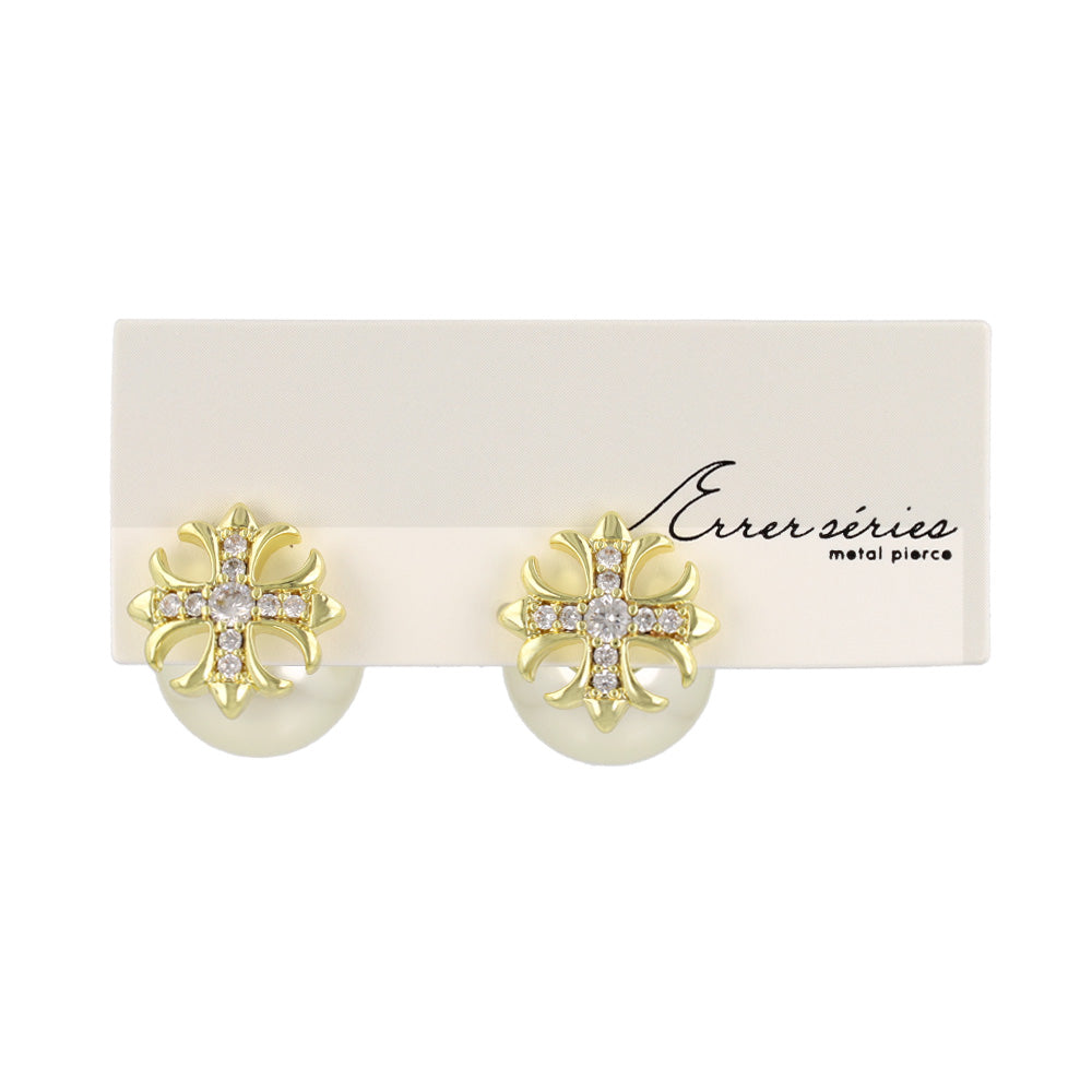 Cross and Pearl Front Back Earrings