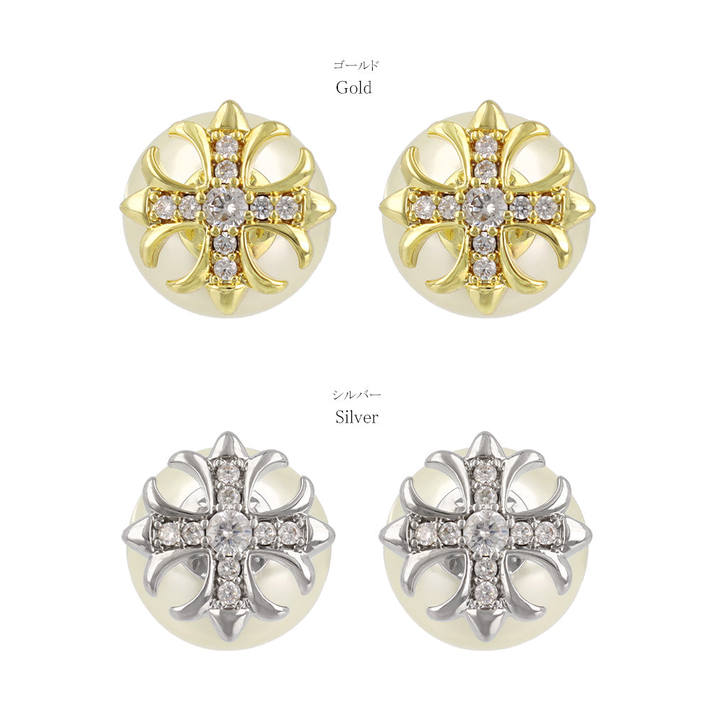 Cross and Pearl Front Back Earrings