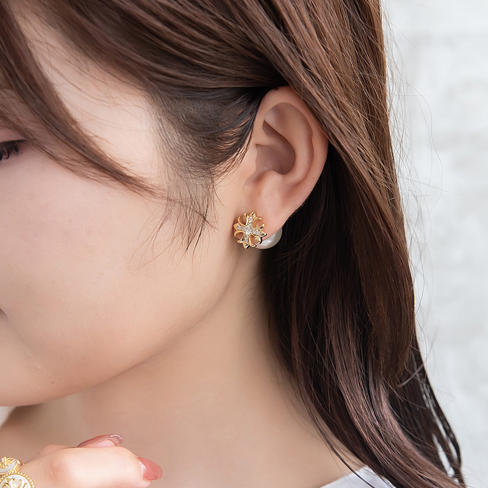 Cross and Pearl Front Back Earrings