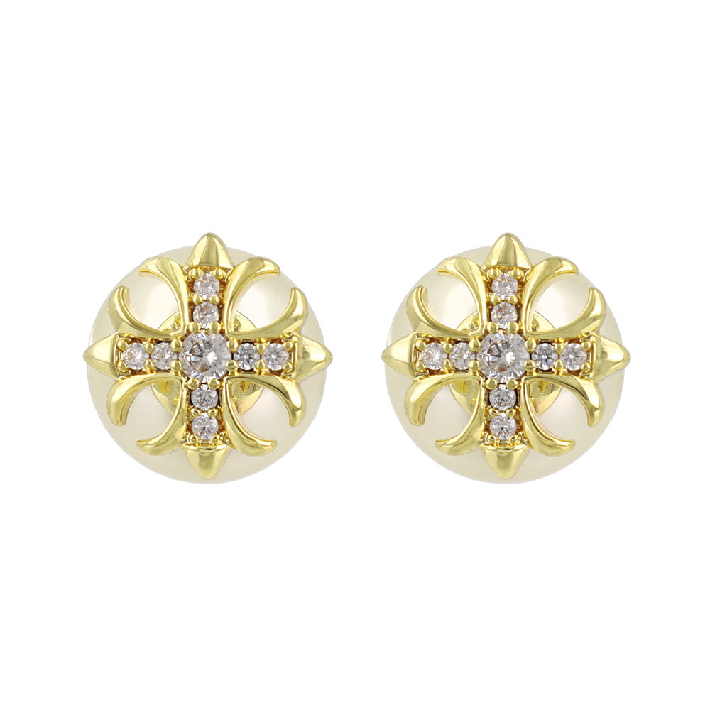 Cross and Pearl Front Back Earrings