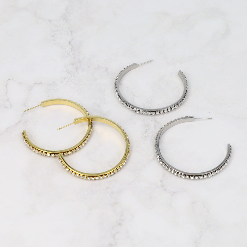 Rhinestone Stainless Steel Hoop Earrings - osewaya