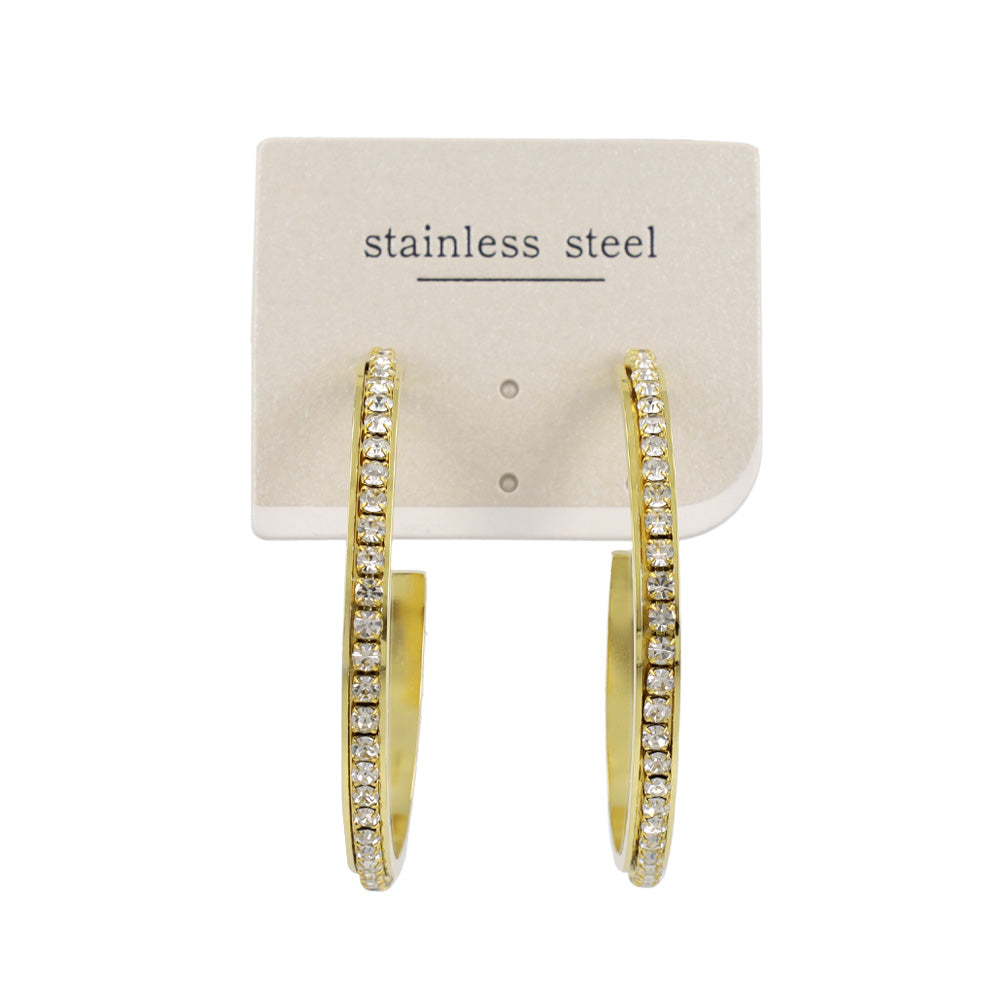 Rhinestone Stainless Steel Hoop Earrings