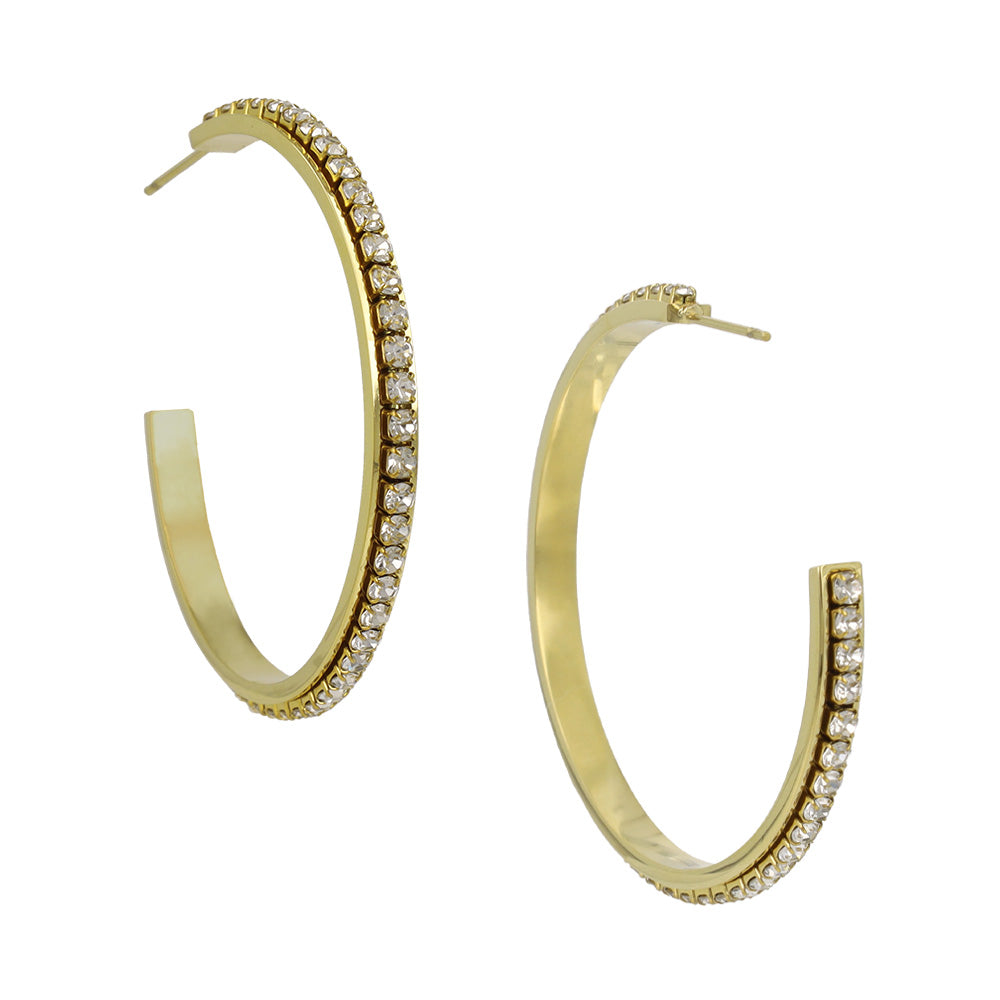 Rhinestone Stainless Steel Hoop Earrings