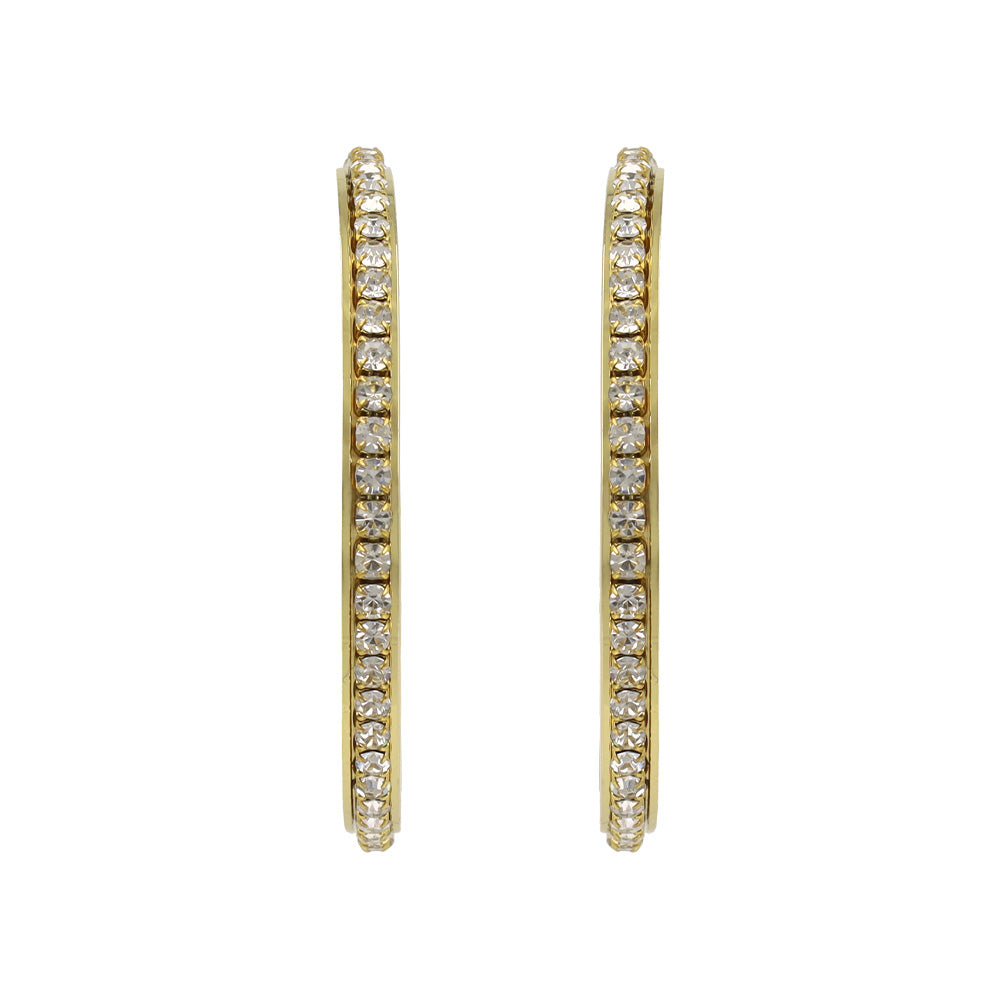 Rhinestone Stainless Steel Hoop Earrings
