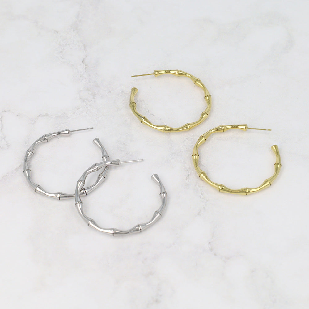 Bamboo Joint Stainless Steel Hoop Earrings - osewaya