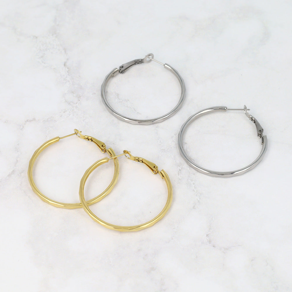 Faceted Stainless Steel Hoop Earrings - osewaya