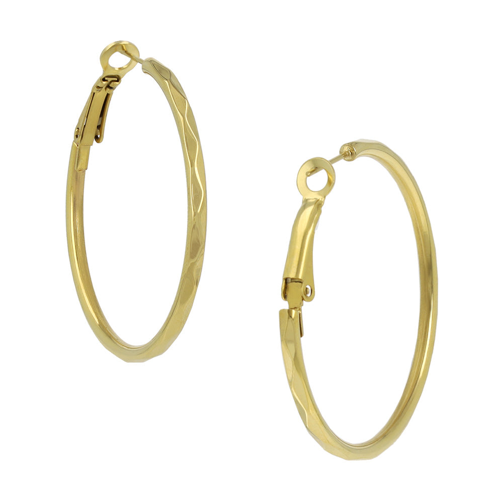 Faceted Stainless Steel Hoop Earrings