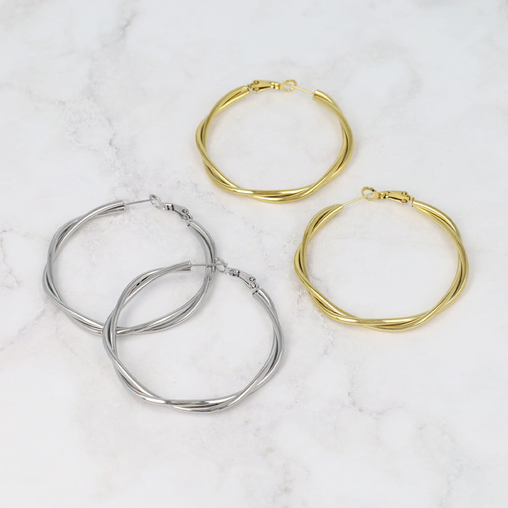 Braided Stainless Steel Hoop Earrings - osewaya