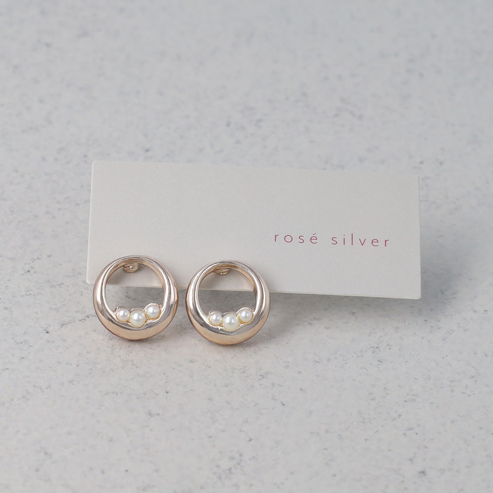 Rose Silver Tone Pearlized Circle Earrings