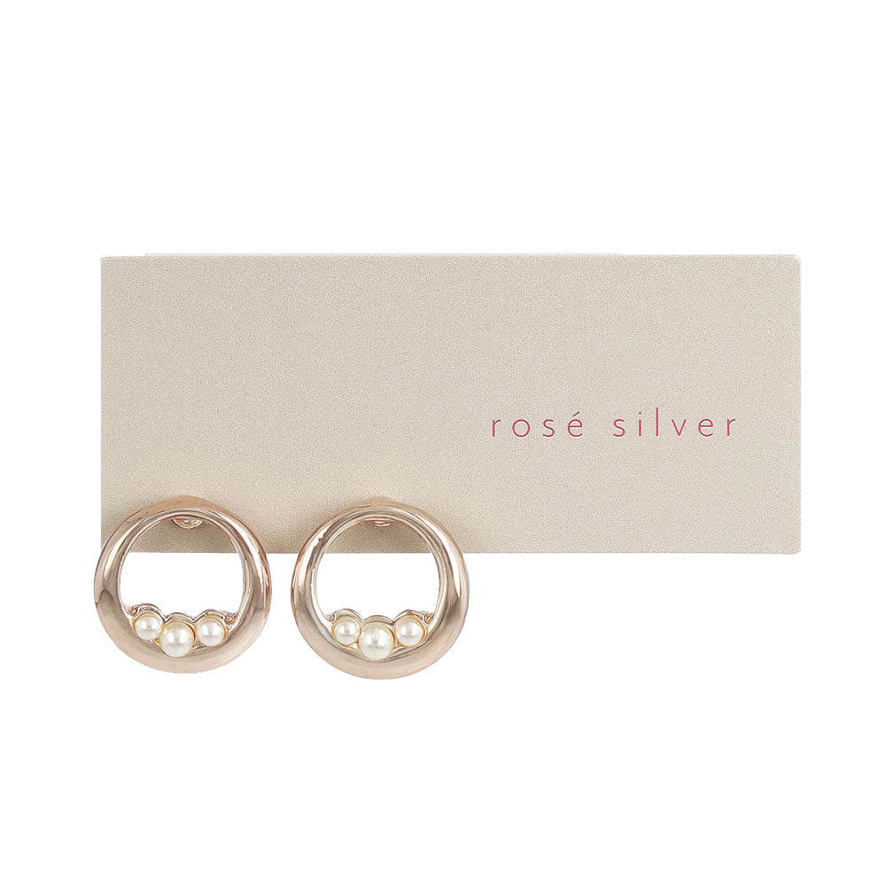 Rose Silver Tone Pearlized Circle Earrings