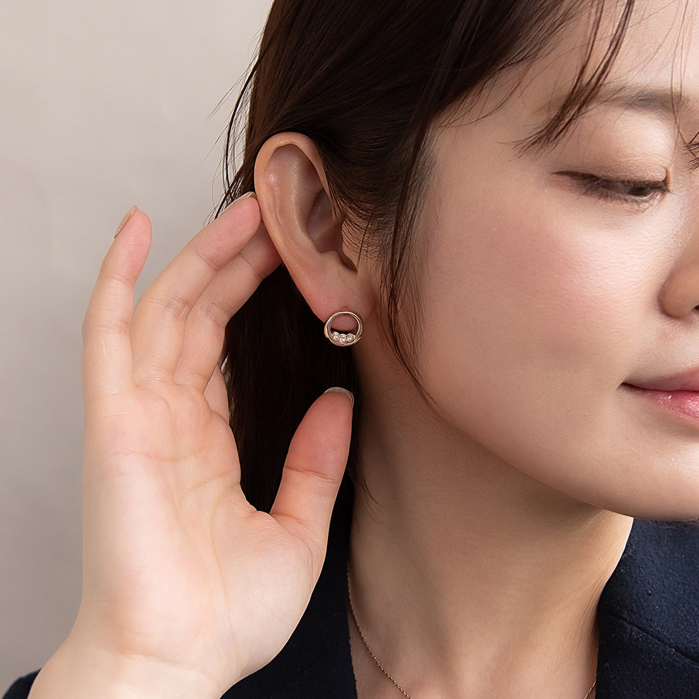 Rose Silver Tone Pearlized Circle Earrings