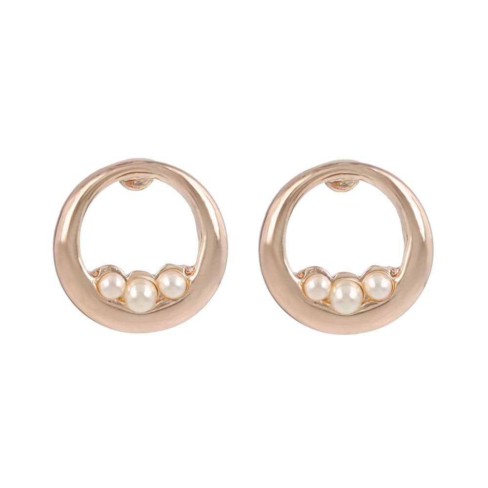 Rose Silver Tone Pearlized Circle Earrings