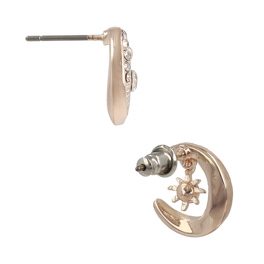 Rose Silver Tone Sparkling Moon Earrings