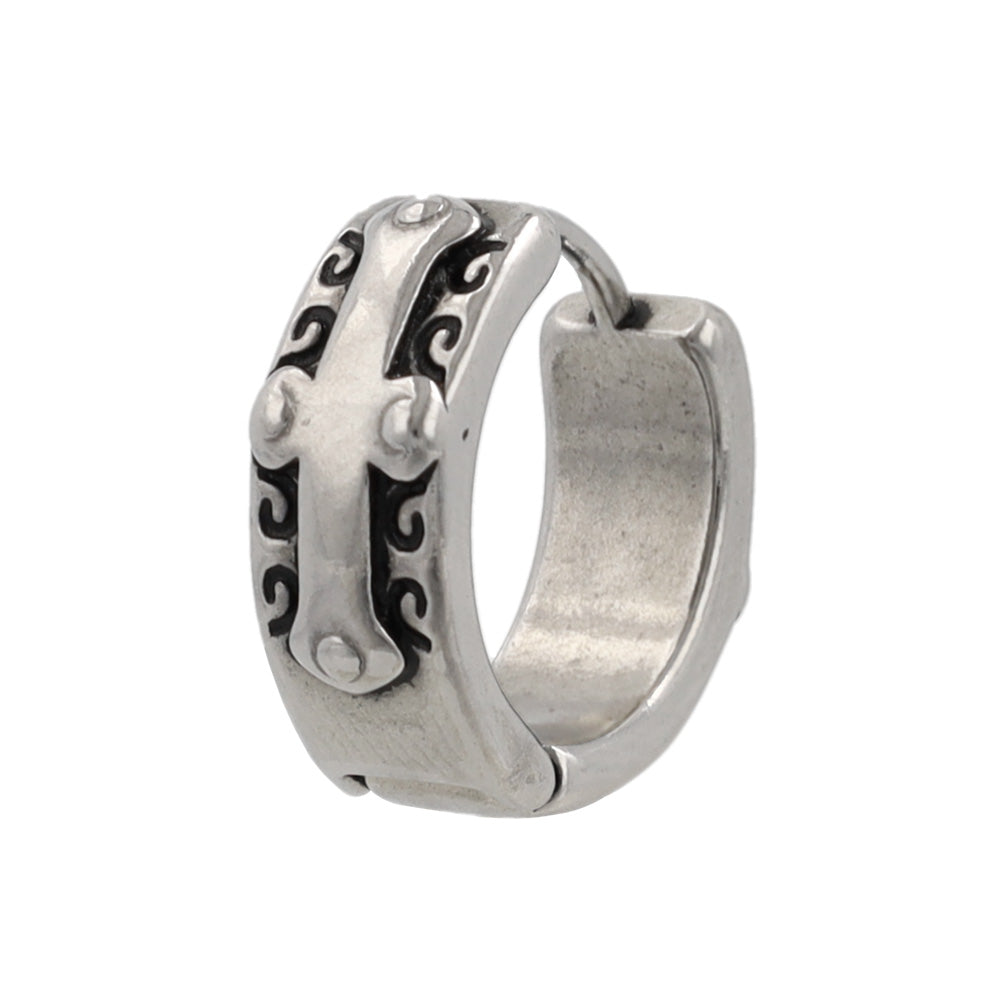 Surgical Steel Etched Cross Hoop Earrings