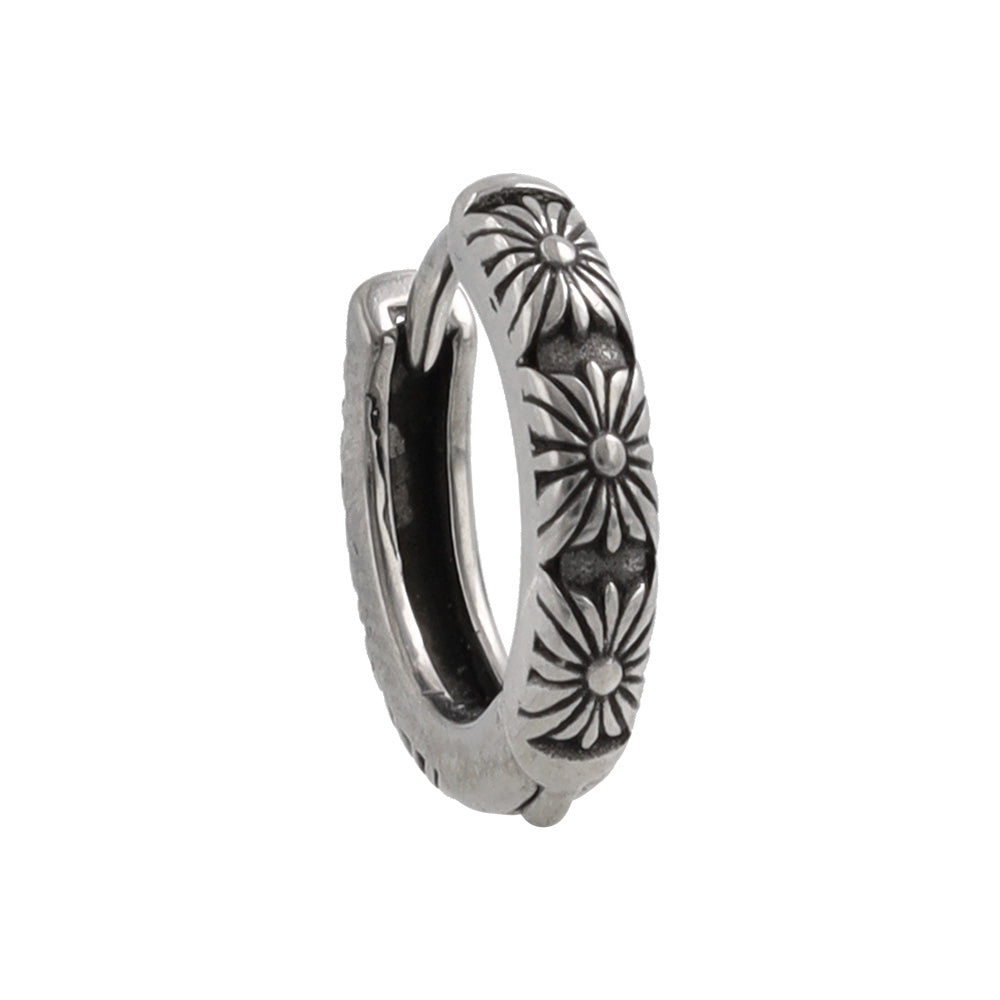 Surgical Steel Etched Flower Hoop Earrings