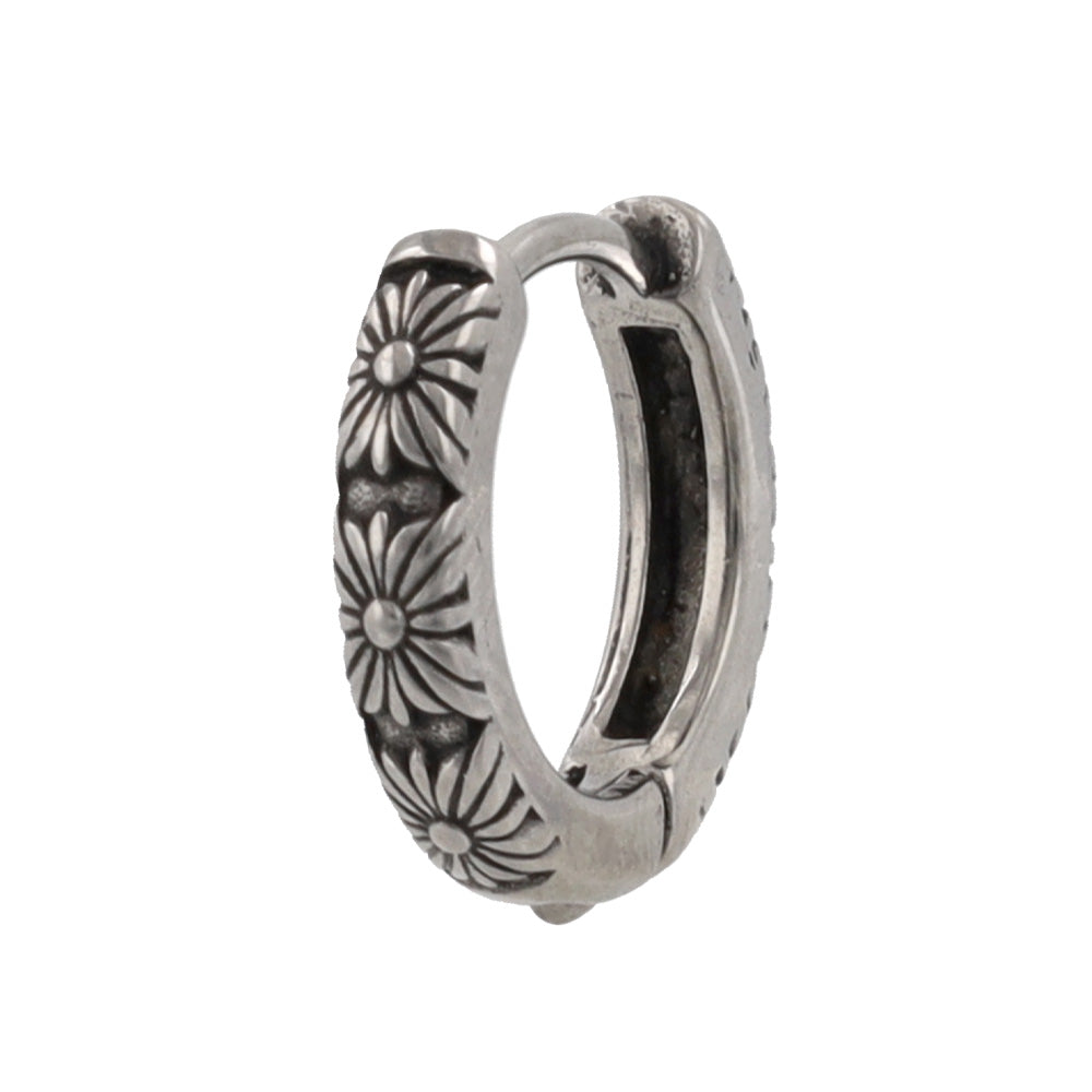 Surgical Steel Etched Flower Hoop Earrings