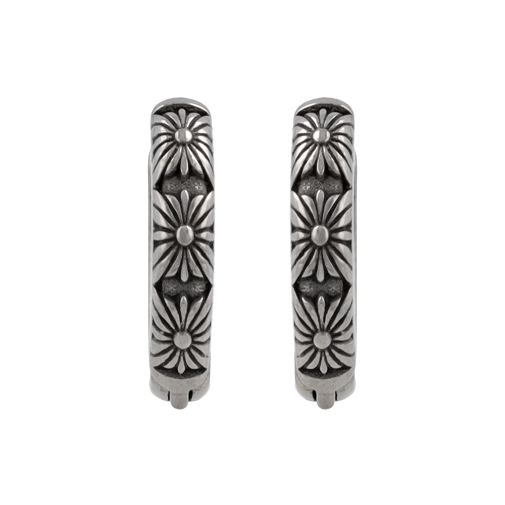 Surgical Steel Etched Flower Hoop Earrings