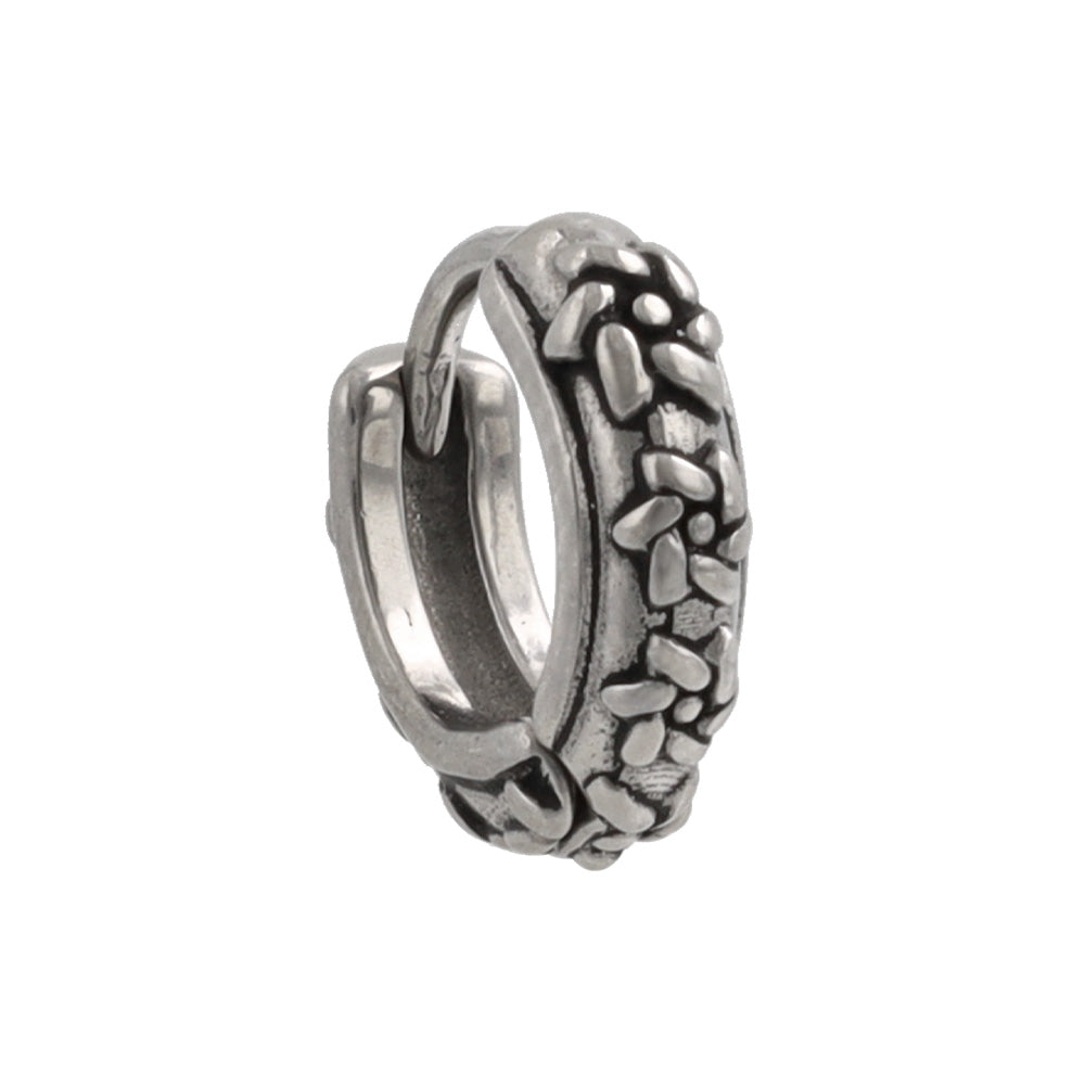 Surgical Steel Embossed Flower Hoop Earrings